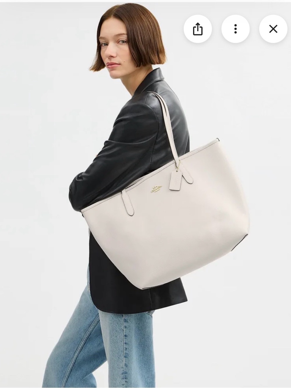 Coach Pebbled Leather Tote in Chalk